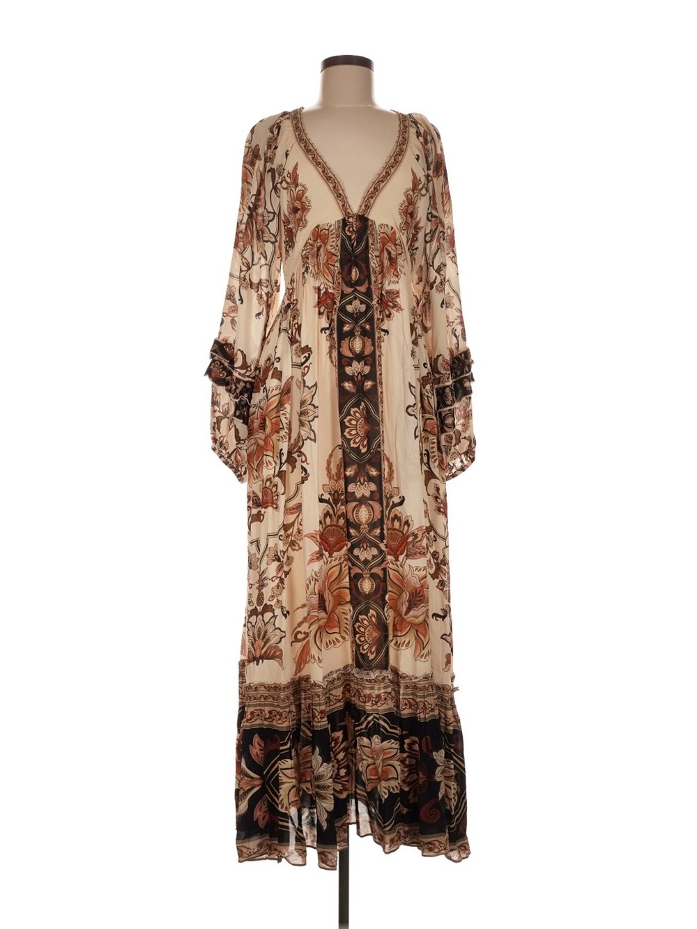 FARM Rio Cream Maxi Dress with Brown & Rust Floral Print